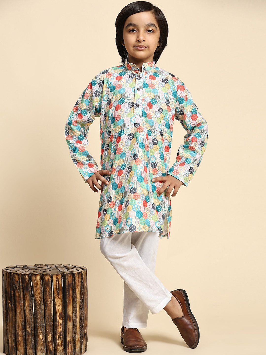 

Pro-Ethic STYLE DEVELOPER Boys Ethnic Motifs Printed Pure Cotton Kurta with Pyjamas, Green