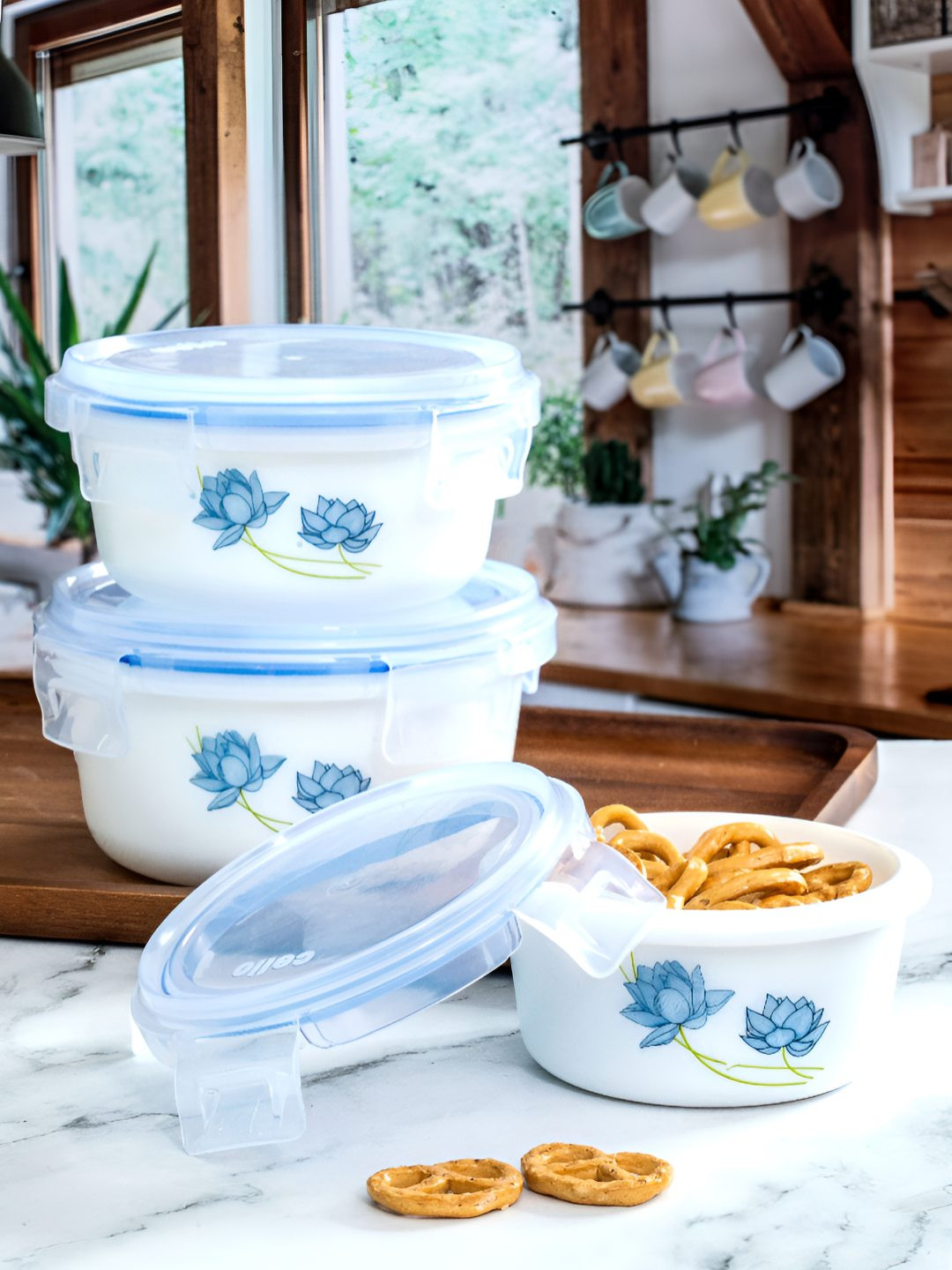 

Cello White & Blue Opal Glass 3 Pieces Printed Storage Container Set