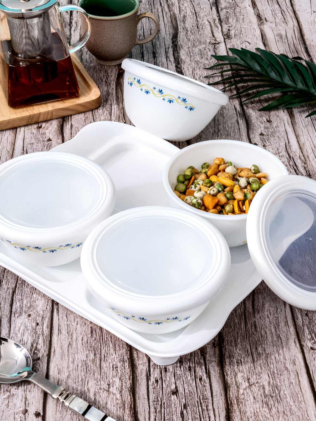 

Cello White 4 Pieces Glass Storage Bowl & Lid With Tray