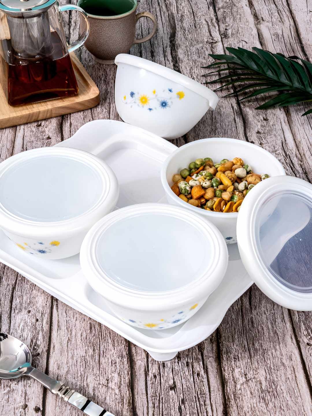 

Cello White & Blue 9 Pieces Glass Storage Bowl & Tray