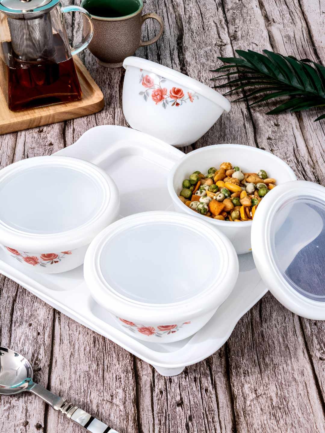 

Cello White 4 Pieces Glass Storage Bowl & Tray