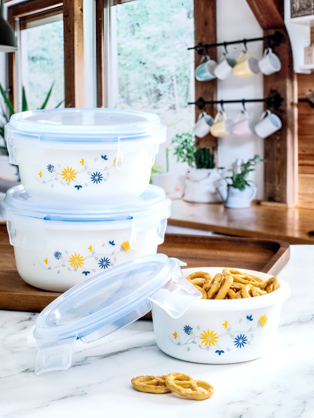 

Cello White & Blue Opal Glass 3 Pieces Printed Storage Container Set