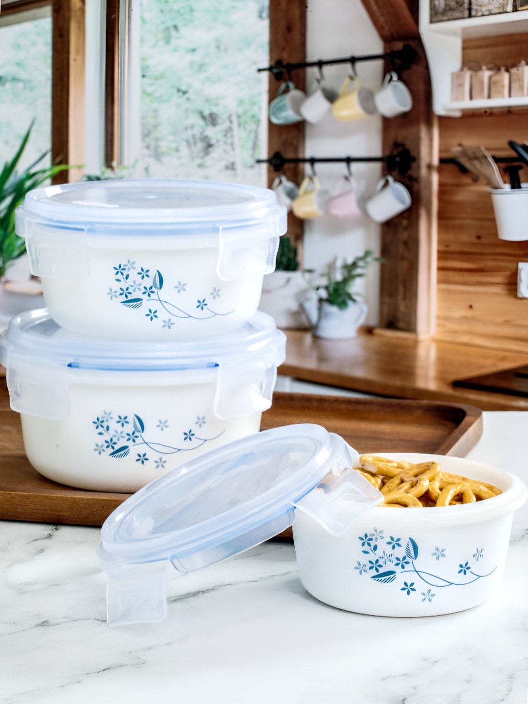 

Cello White & Blue Opal Glass 3 Pieces Storage Container Set