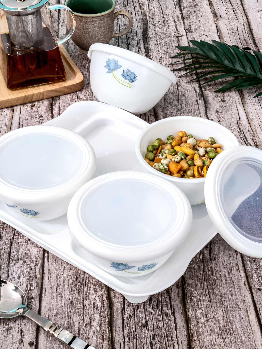 

Cello White 4 Pieces Glass Storage Bowl & Tray