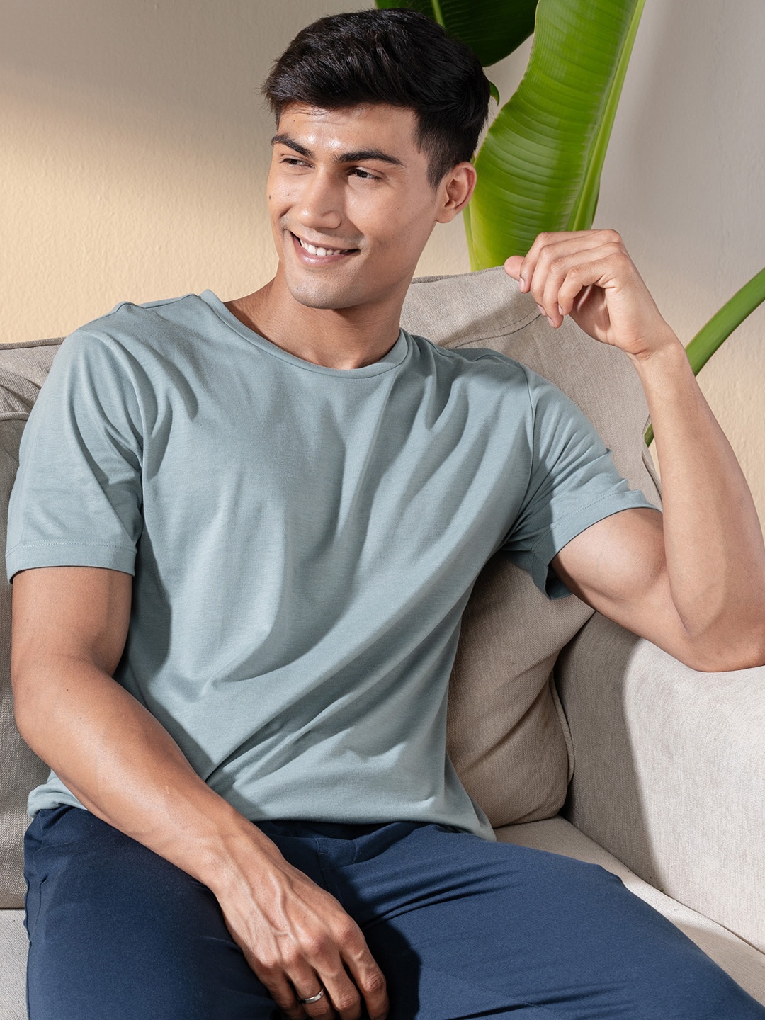 

DAMENSCH Ultralight Basic Crew Men Pure Cotton Lounge T-Shirts, Grey