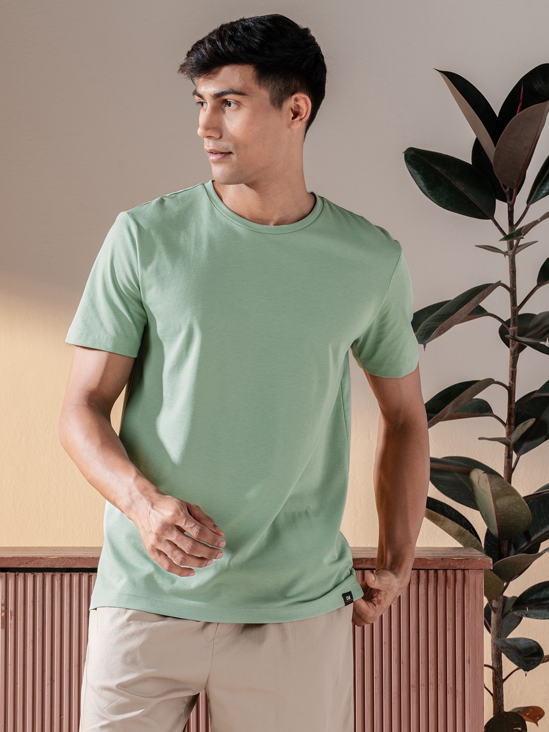 

DAMENSCH Men Ultralight Basic Crew Pure Cotton Lounge T-Shirts, Green