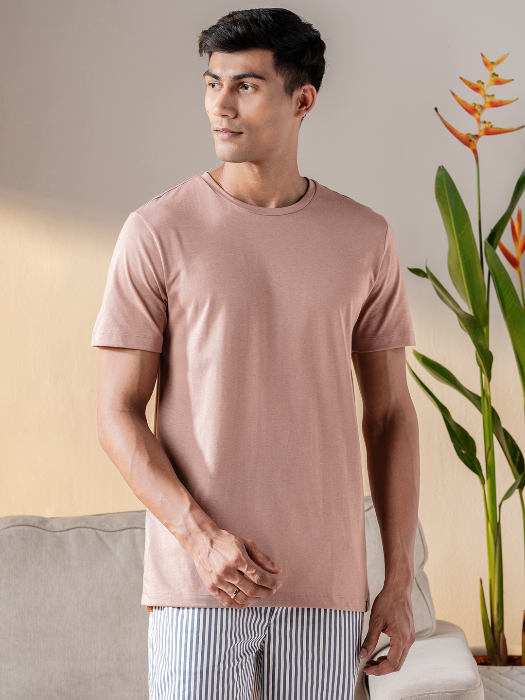 

DAMENSCH Men Ultralight Basic Crew Pure Cotton Lounge T-Shirts, Mauve