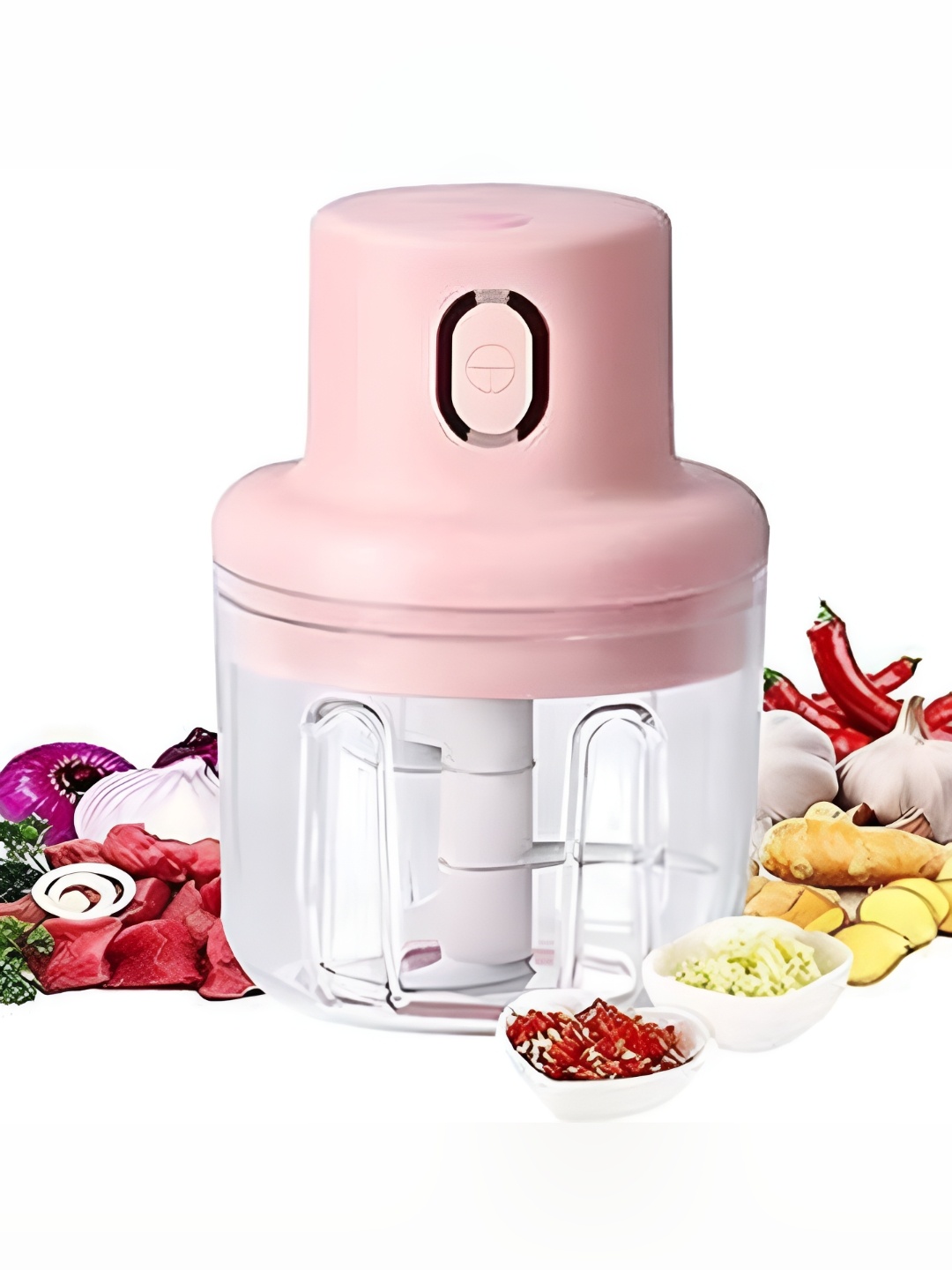 

Adbeni Pink & Transparent Mini Electric Chopper With 3 Blades