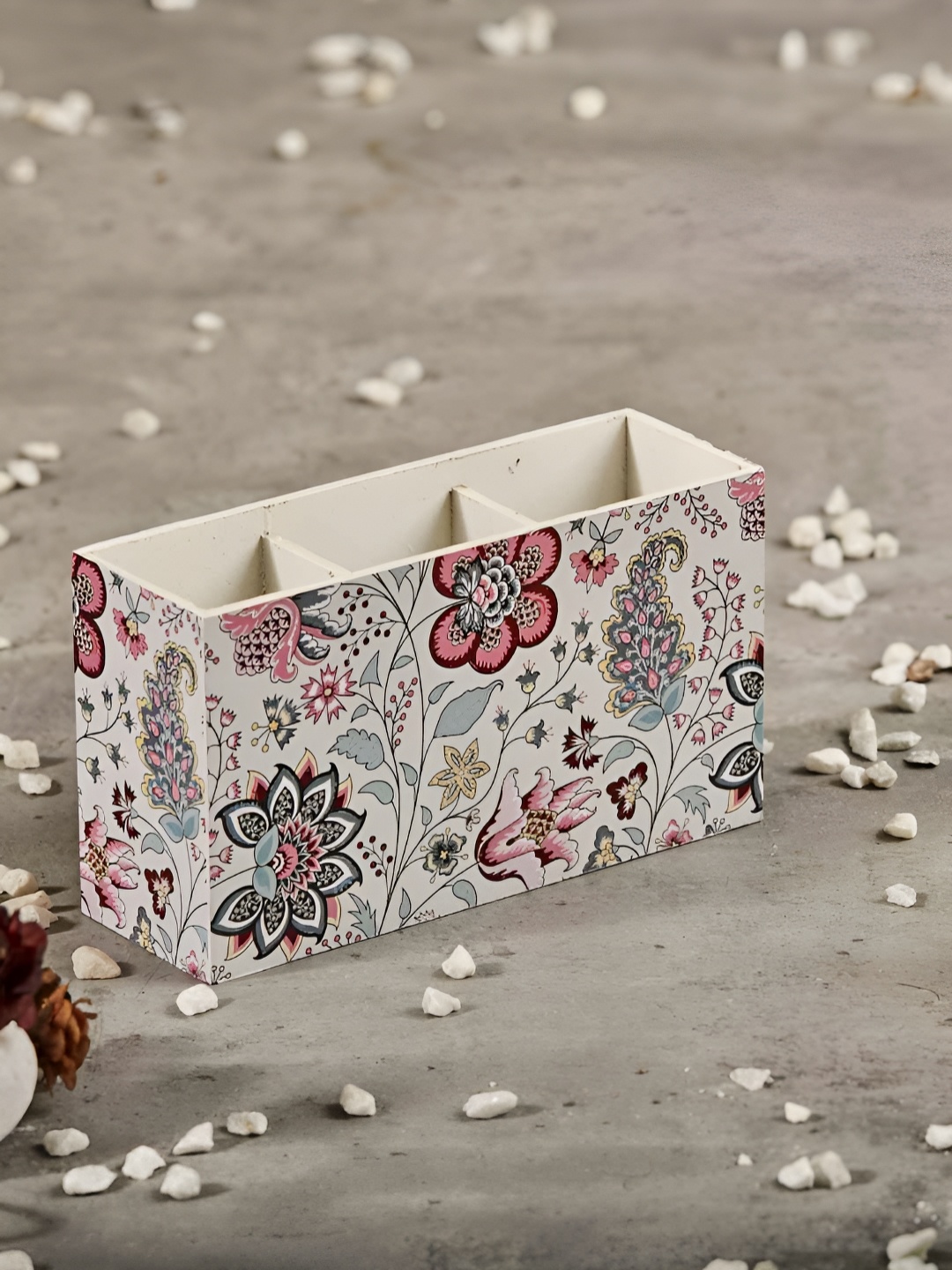 

A Tiny Mistake White & Pink Floral Printed Wooden Cutlery Holder
