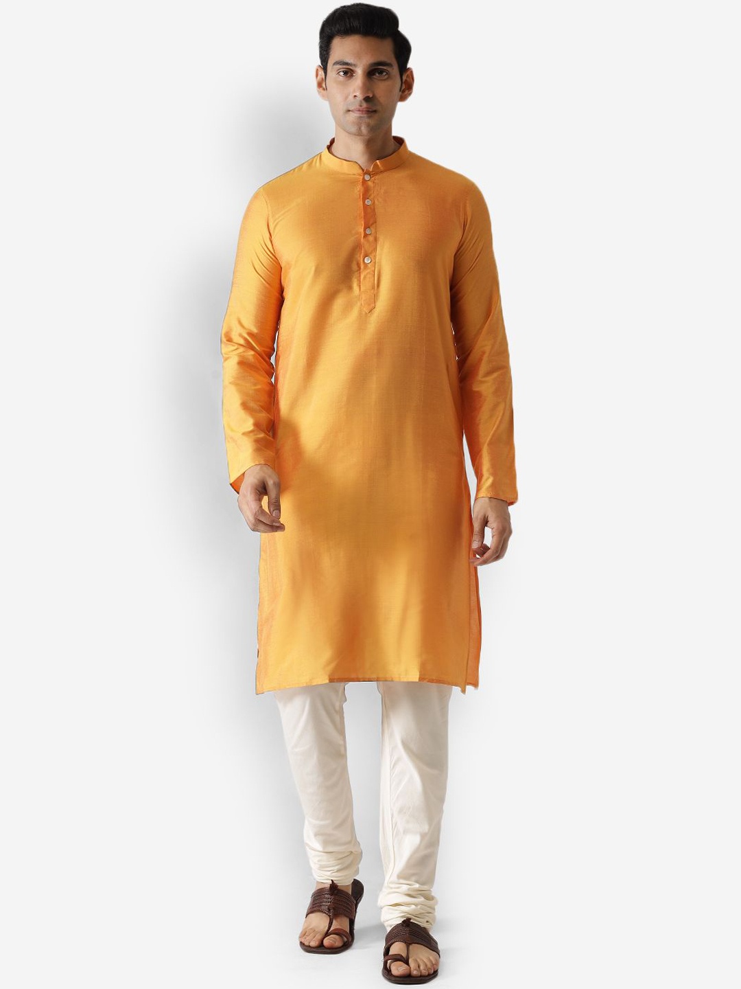 

KISAH Mandarin Collar Regular Kurta with Pyjamas, Orange