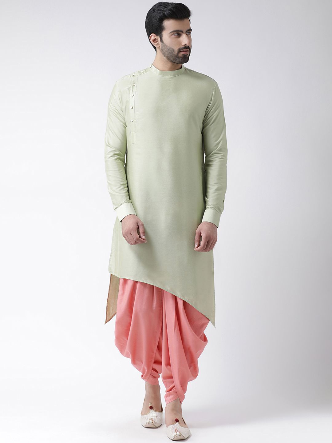 

KISAH Men Solid Asymmetric Regular Fit Kurta Dhoti Set, Green