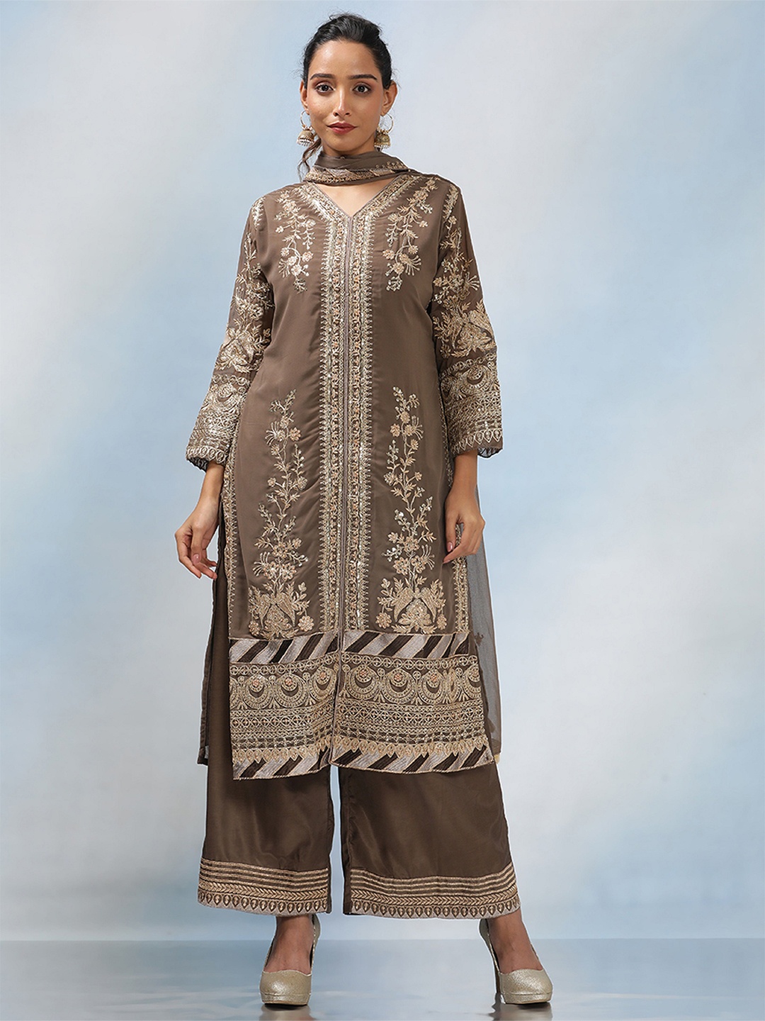 

MAHALASA Ethnic Motifs Embroidered Sequinned Unstitched Dress Material, Green