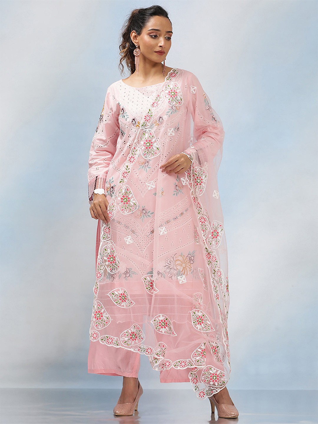 

MAHALASA Embroidered Unstitched Dress Material, Peach