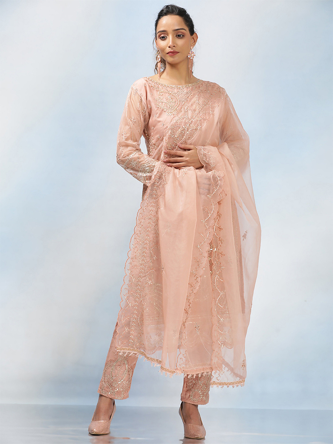 

MAHALASA Embroidered Unstitched Dress Material, Brown