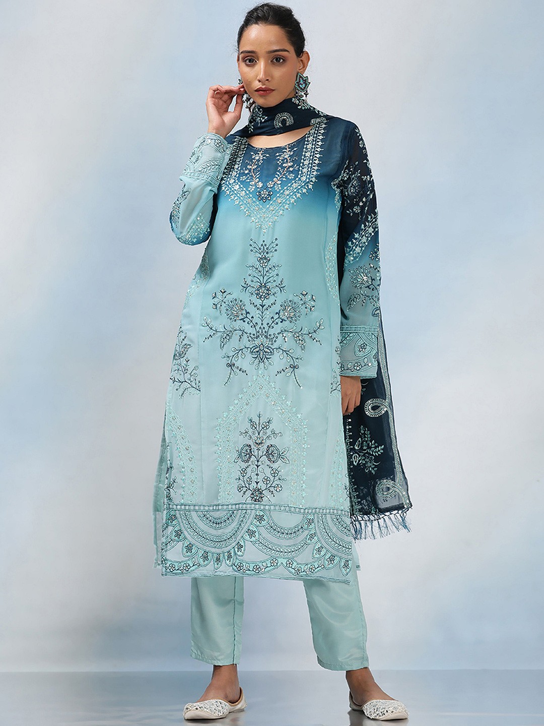 

MAHALASA Floral Embroidered Unstitched Dress Material, Blue