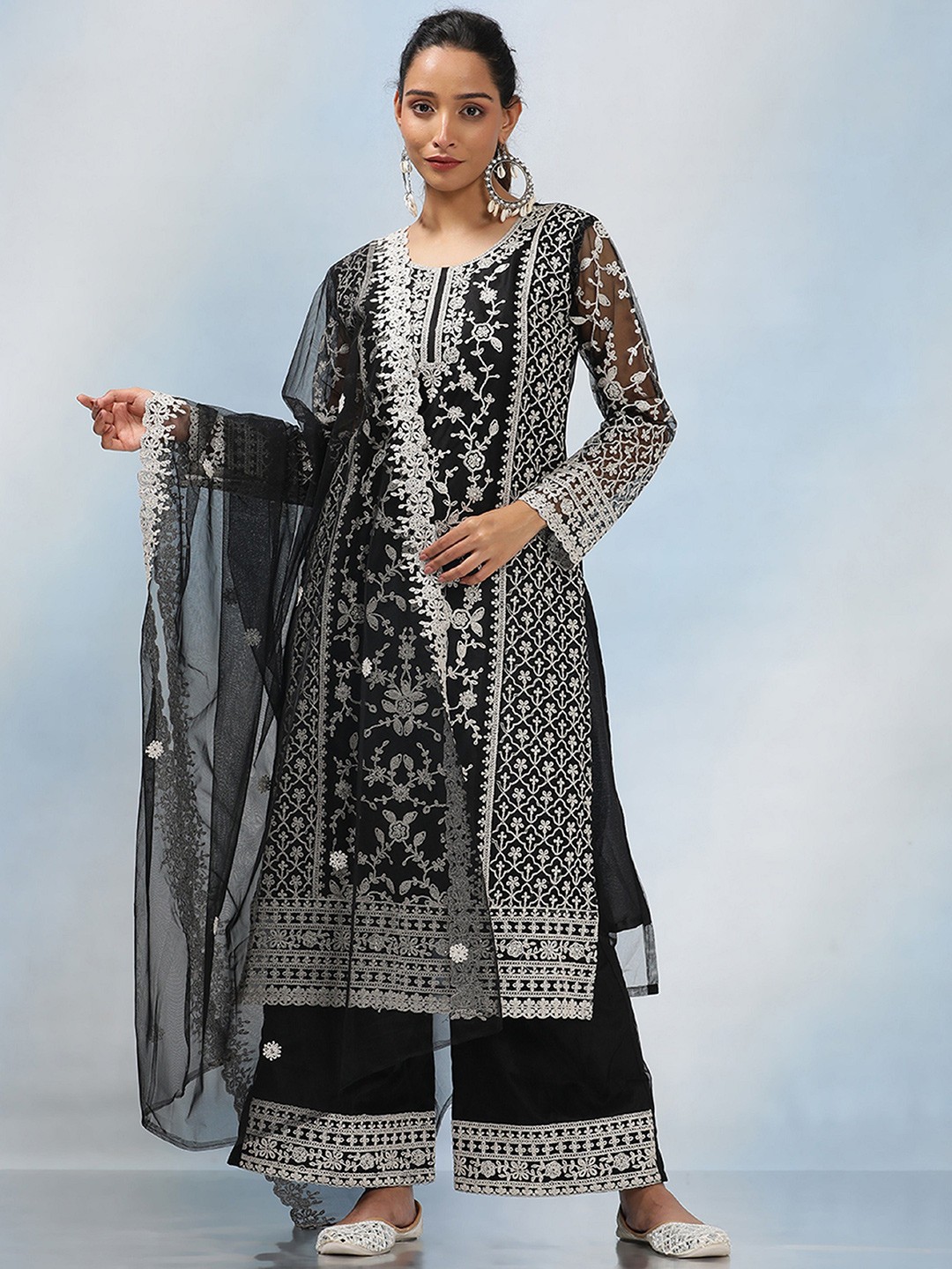 

MAHALASA Embroidered Unstitched Dress Material, Black