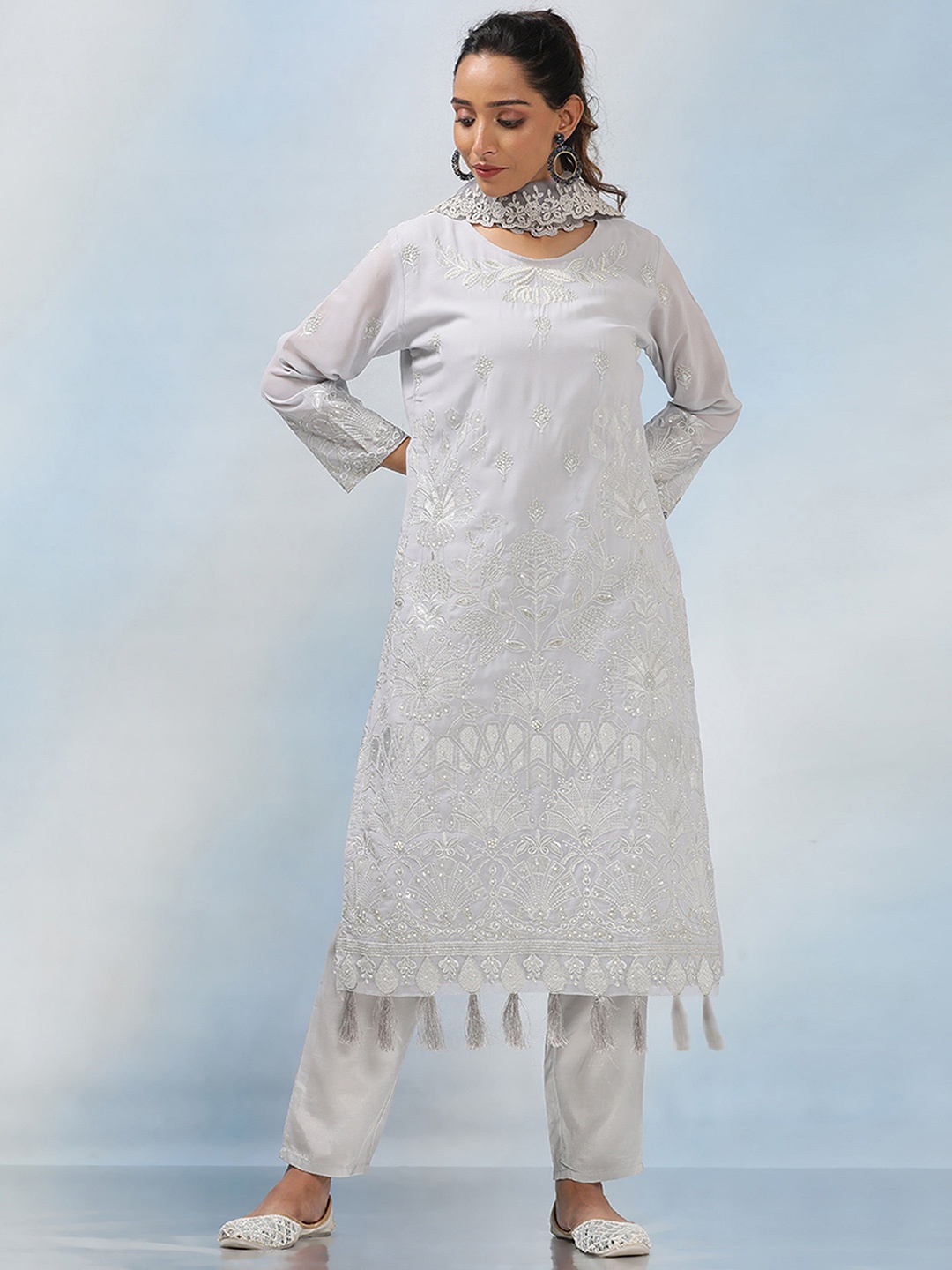 

MAHALASA Embroidered Unstitched Dress Material, Grey