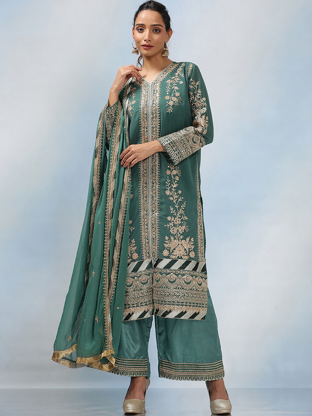 

MAHALASA Ethnic Motifs Embroidered Unstitched Dress Material, Green