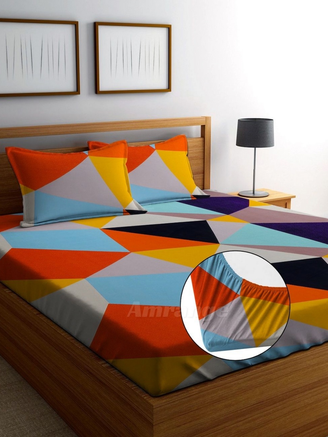 

AMRANGE Red & Blue Printed Microfiber 250 TC Fitted King Bedsheet With 2 Pillow Covers