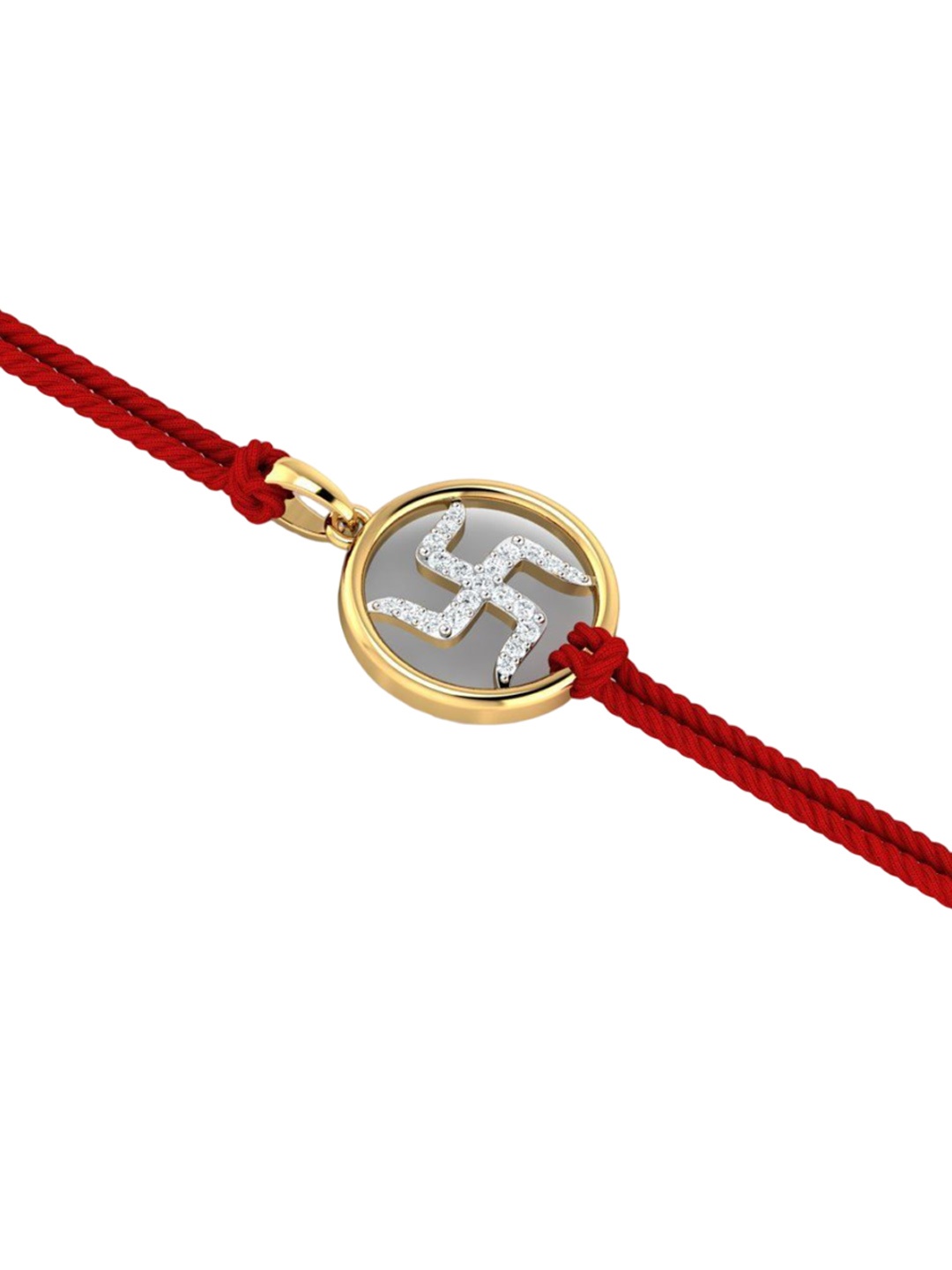 

KUBERBOX Men 14KT Diamond Studded Gold Swastika Rakhi Pendant With Roli & Rice -2.55g