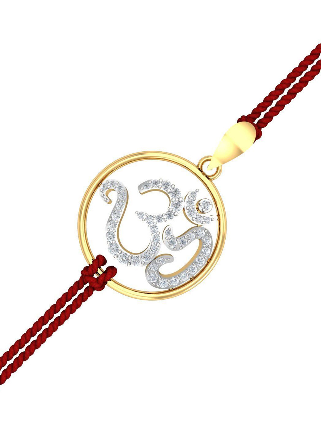 

KUBERBOX 14KT Diamond Studded Gold Om Rakhi Pendant With Roli & Rice -1.87g
