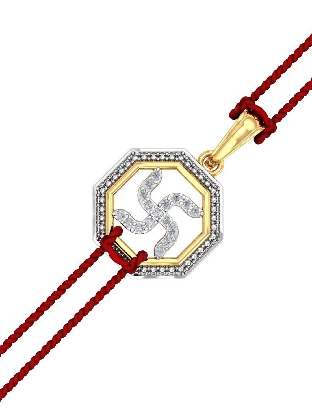 

KUBERBOX 14KT Diamond Studded Gold Agni Rakhi Pendant With Roli & Rice -1.28g