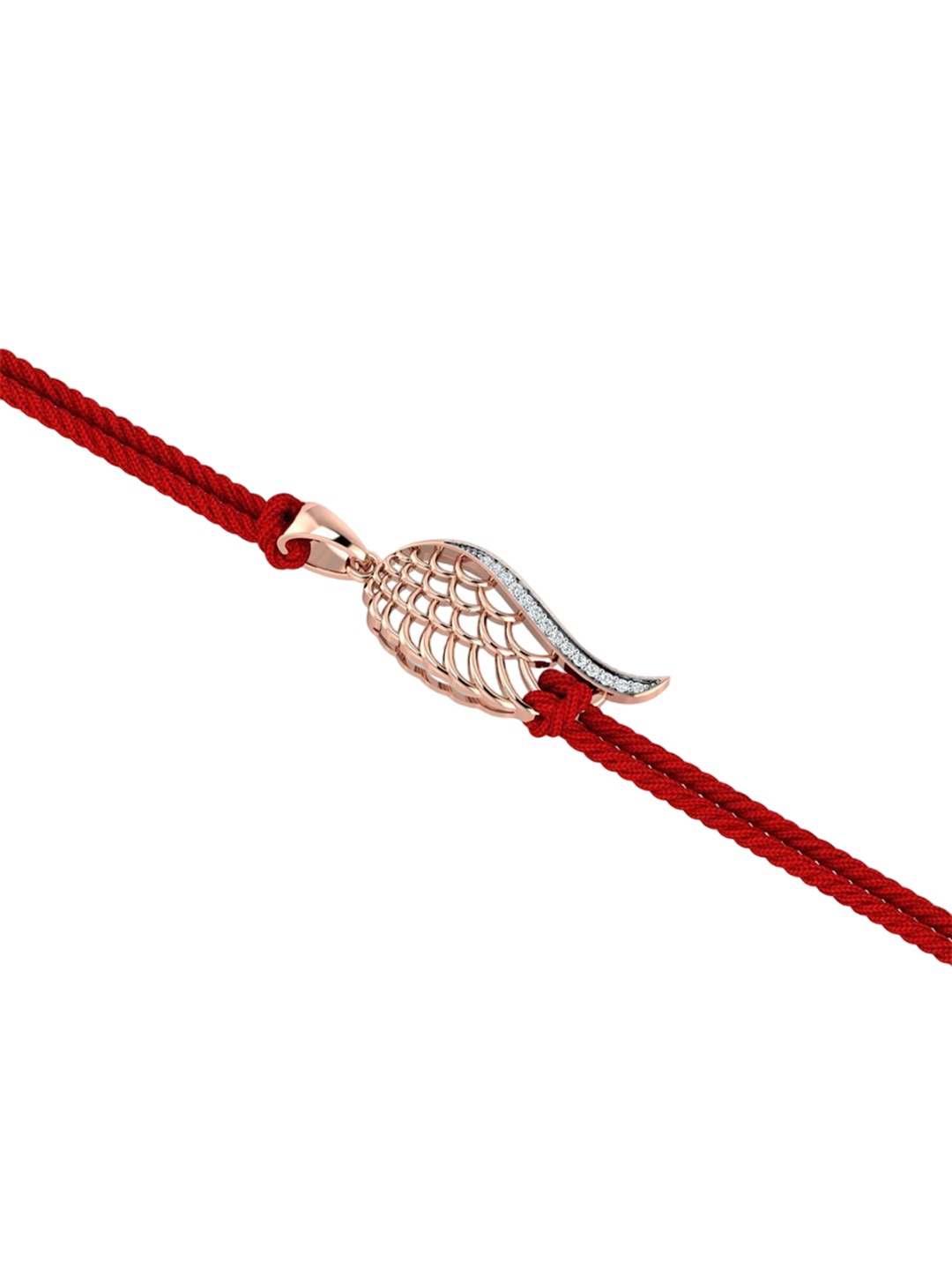 

KUBERBOX 14KT Rose Gold Diamond Studded Wing Rakhi Pendant -1.38g