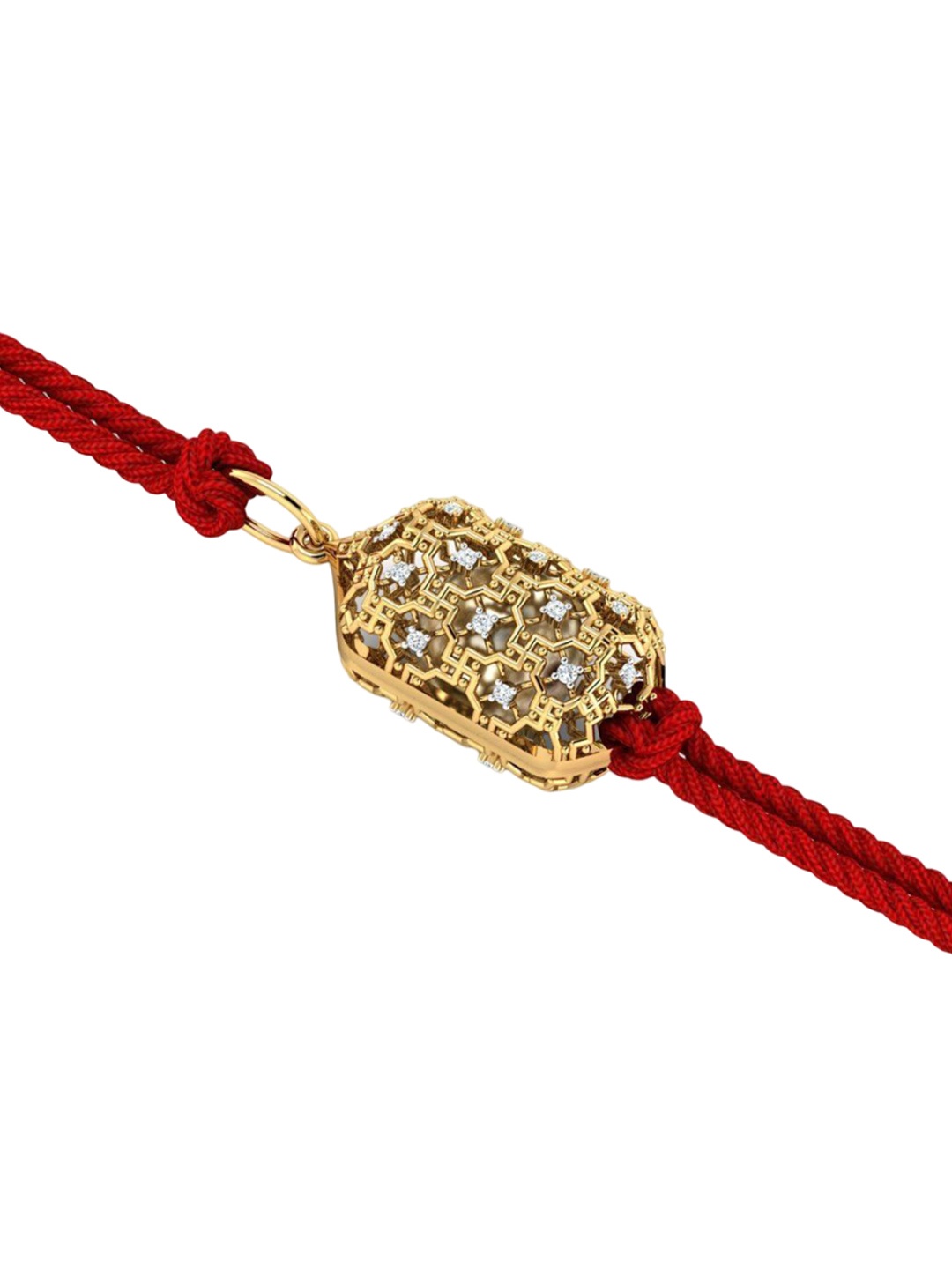 

KUBERBOX Men14KT Diamond Studded Gold Swastika Rakhi Pendant With Roli & Rice -2.49g