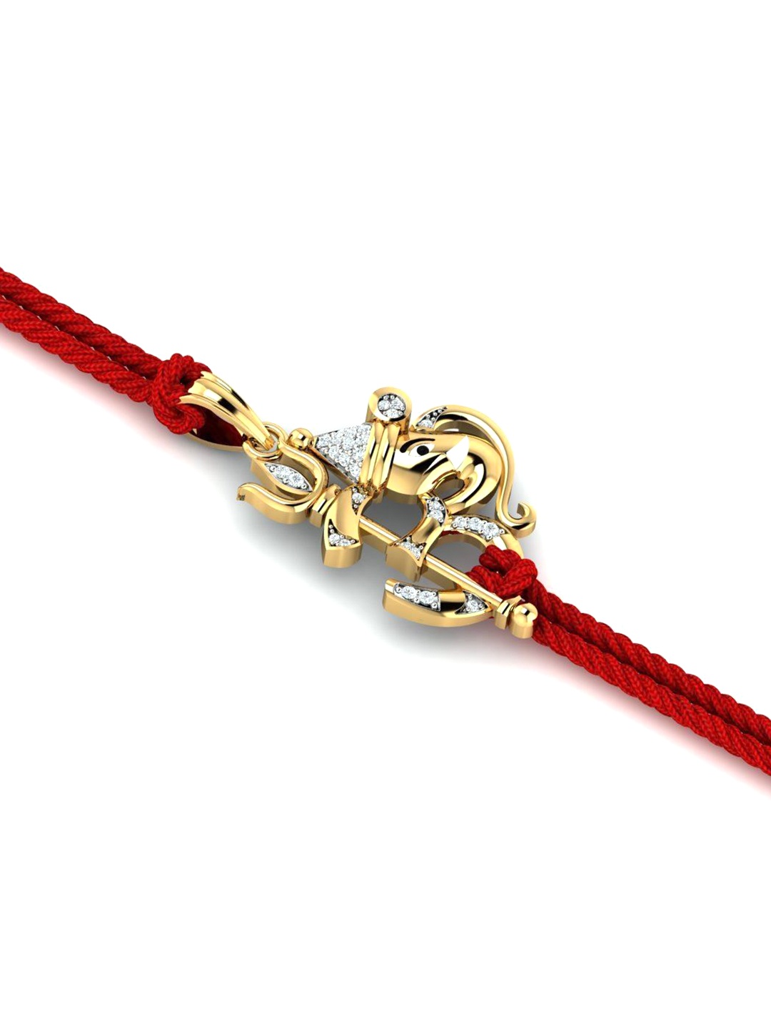 

KUBERBOX 14KT Gold Diamond Studded Vighnaraj Rakhi Pendant With Roli & Rice -2.21g