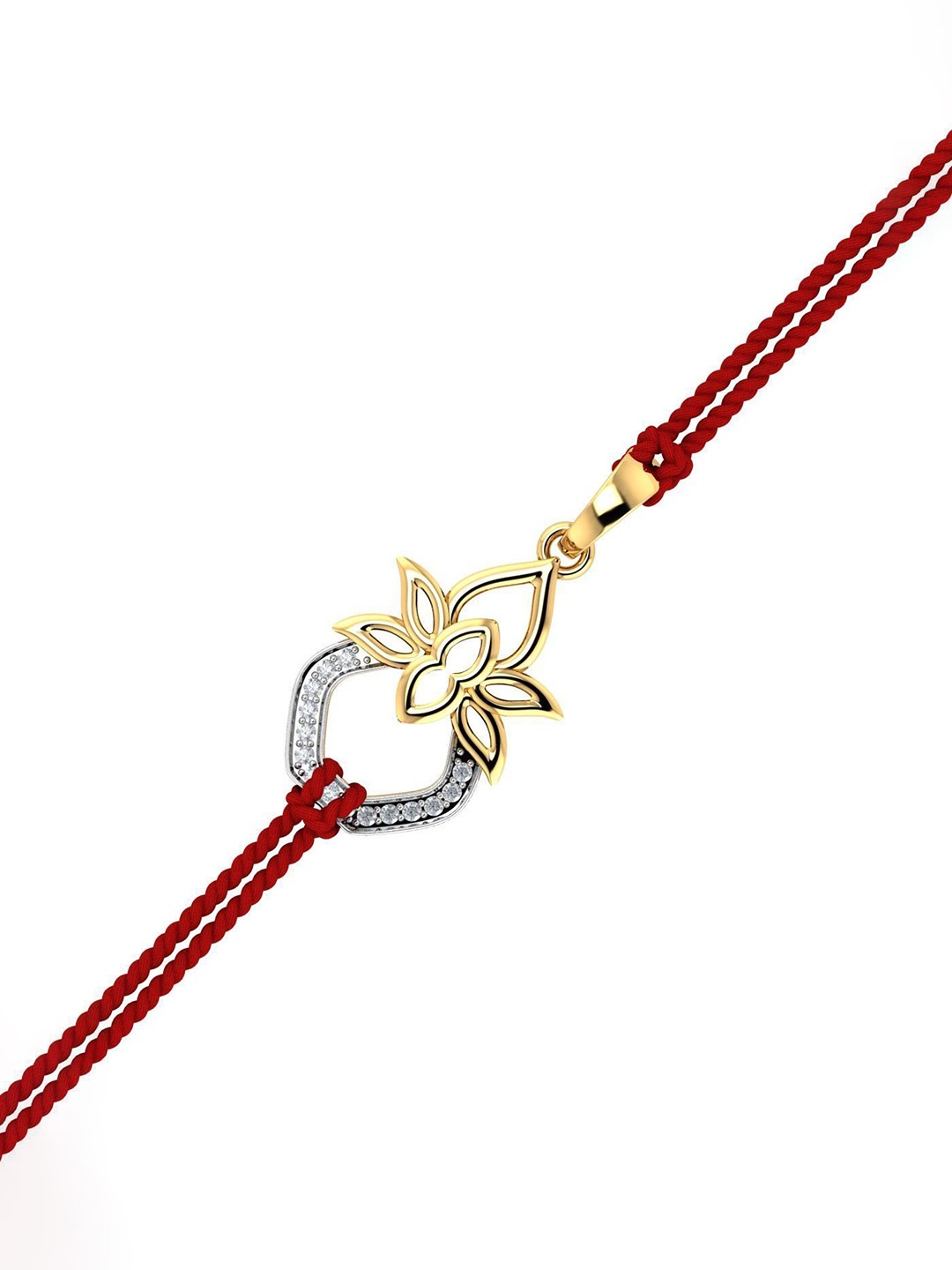 

KUBERBOX Men 14KT Diamond Studded Gold Halo Circle Rakhi Pendant With Roli & Rice -0.05g