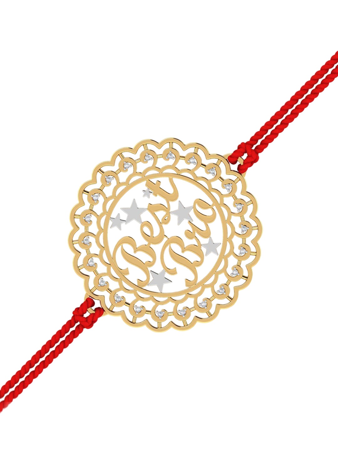 

KUBERBOX 14KT Diamond Studded Gold Halo Circle Rakhi Pendant With Roli & Rice -0.08g
