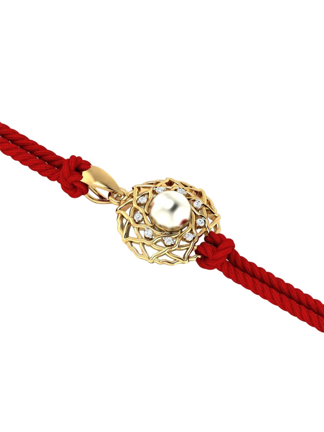 

KUBERBOX 14KT Diamond Studded Gold Halo Circle Rakhi Pendant With Roli & Rice -0.04g