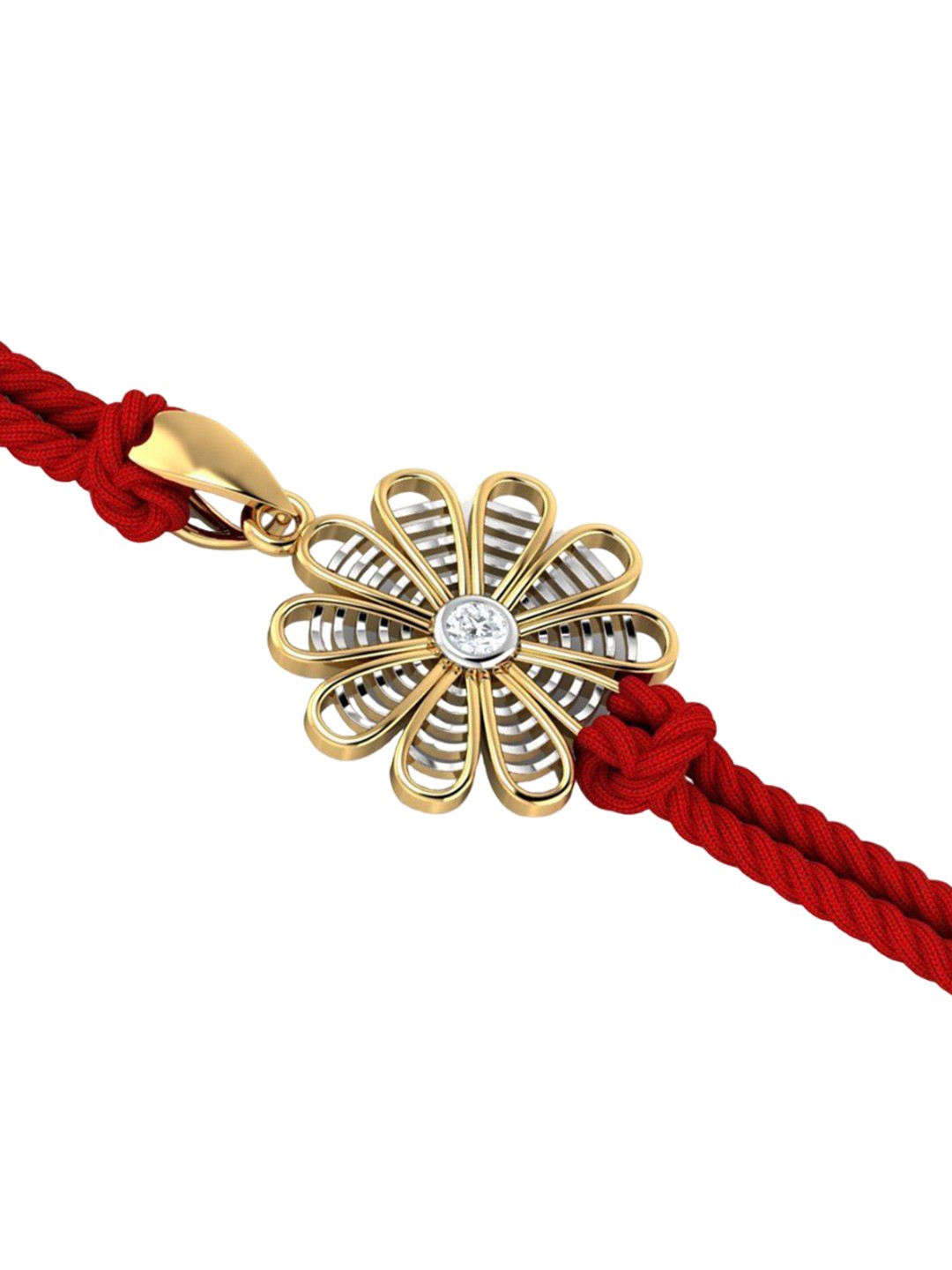 

KUBERBOX 14KT Diamond Studded Gold Halo Circle Rakhi Pendant With Roli & Rice -0.04g