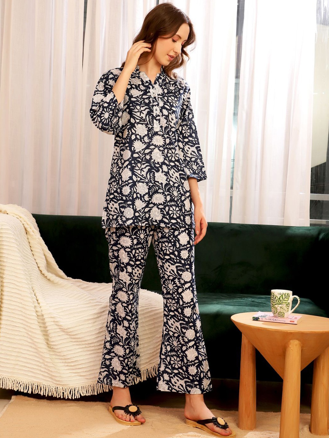 

SANSKRUTIHOMES Women Printed Pure Cotton Night suit, Blue