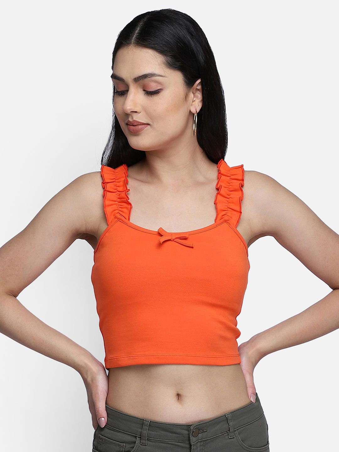 

Yaadleen Cotton Solid Crop Top, Orange