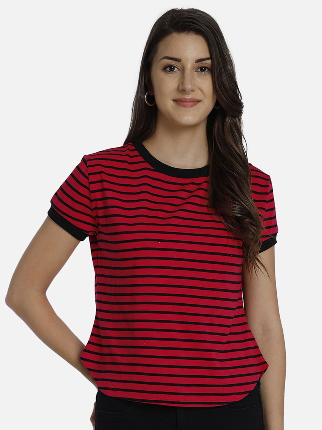 

Yaadleen Women Striped Cotton Top, Red