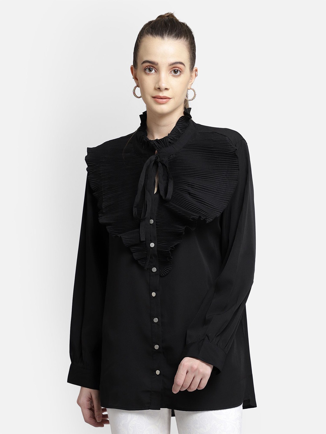 

Yaadleen Tie-Up Neck Shirt Style Top, Black