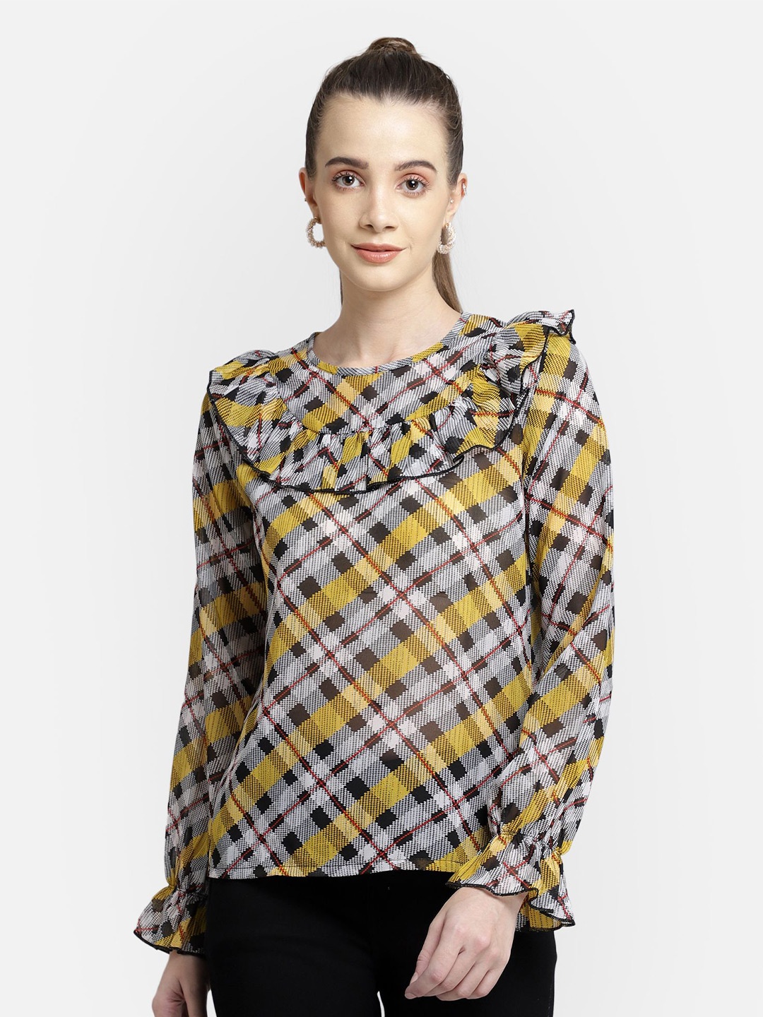 

Yaadleen Women Checked Bell Sleeve Top, Multi
