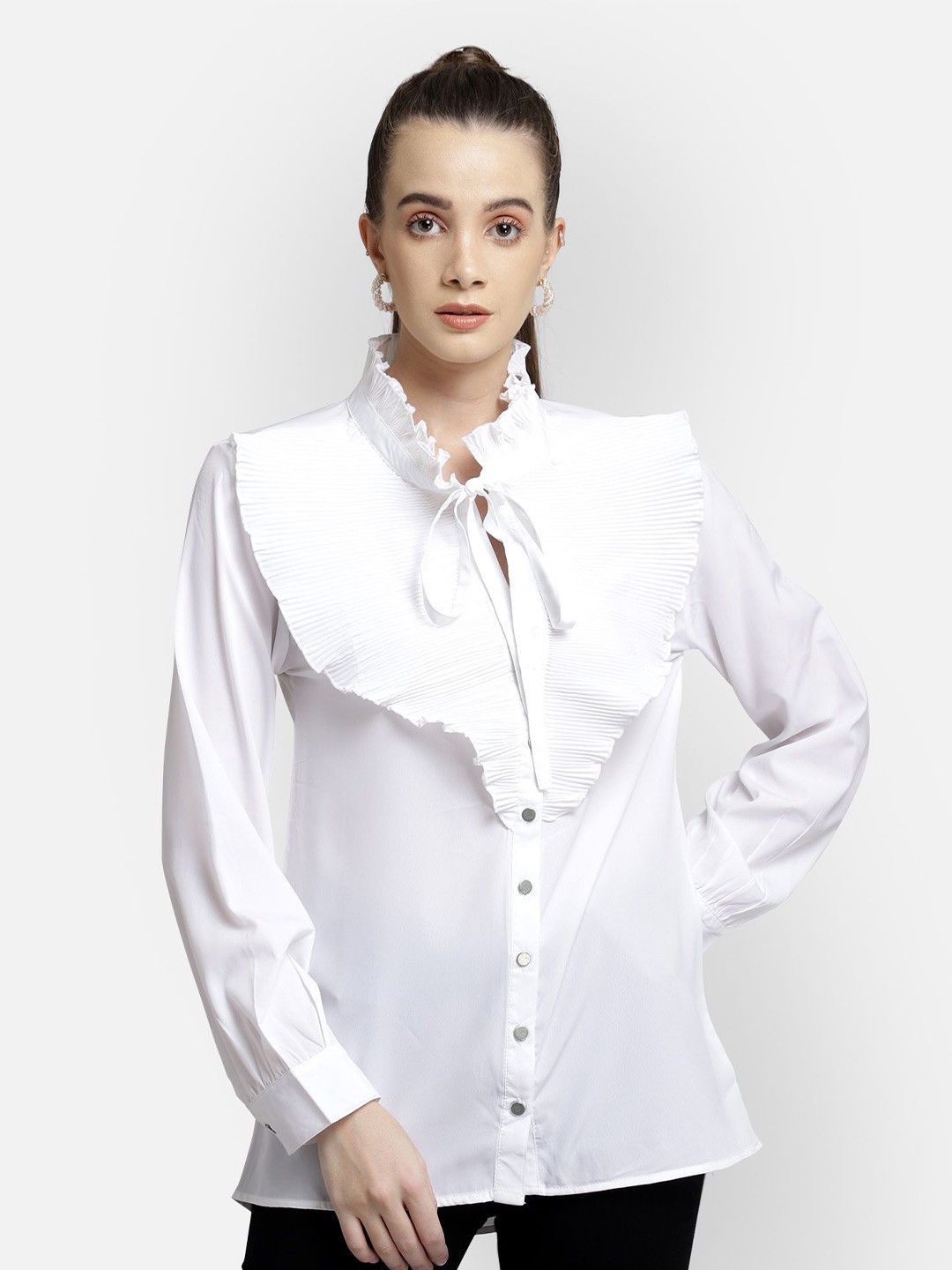 

Yaadleen Animal Print Ruffles Crepe Top, Grey