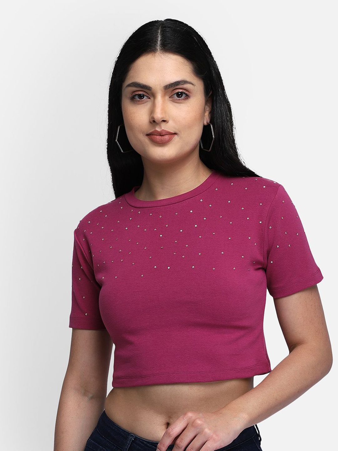 

Yaadleen Women Solid Cotton Crop Top, Purple