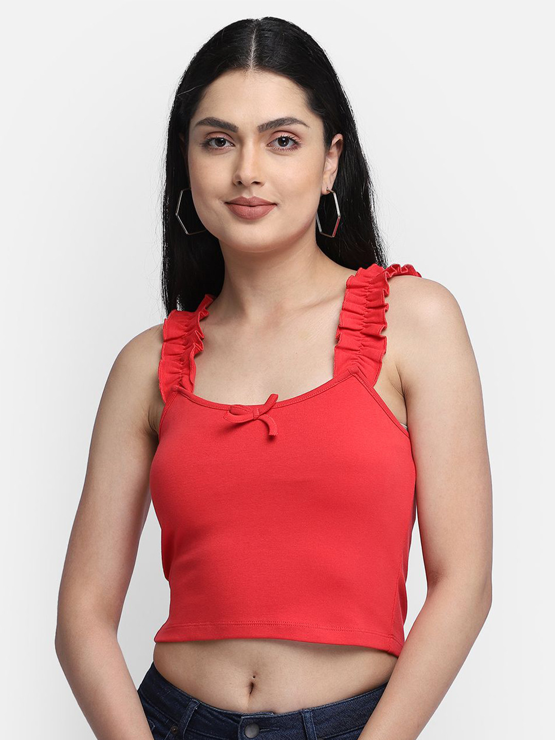 

Yaadleen Cotton Crop Top, Red