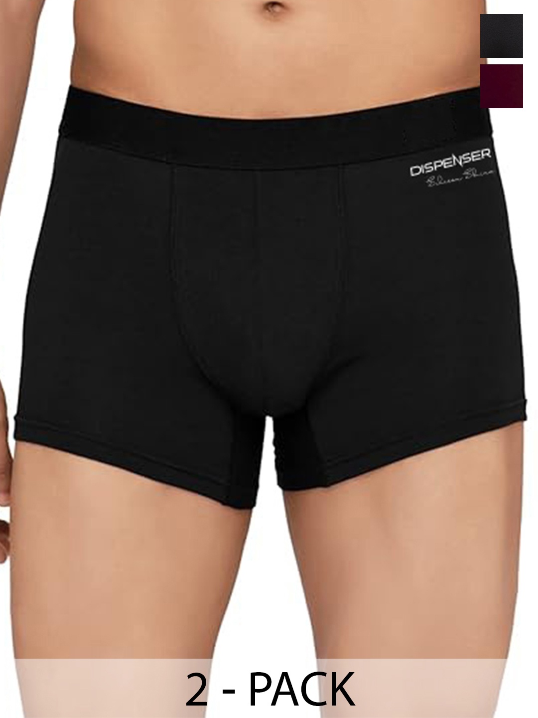 

DISPENSER Pack Of 2 Solid Breathability Trunks P1-TRUNK-BLACK-WINE-M