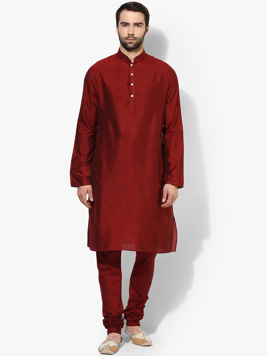 

KISAH Mandarin Collar Cotton Silk Straight Kurta, Maroon