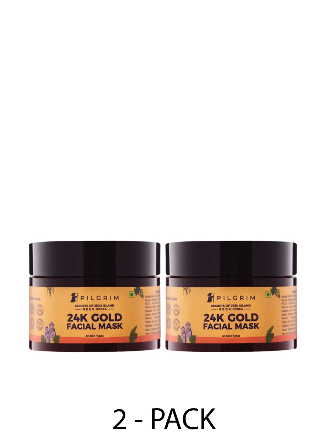 

Pilgrim Set Of 2 Secrets of Jeju Island 24K Gold Face Mask for Skin Brightening - 50g Each, Orange