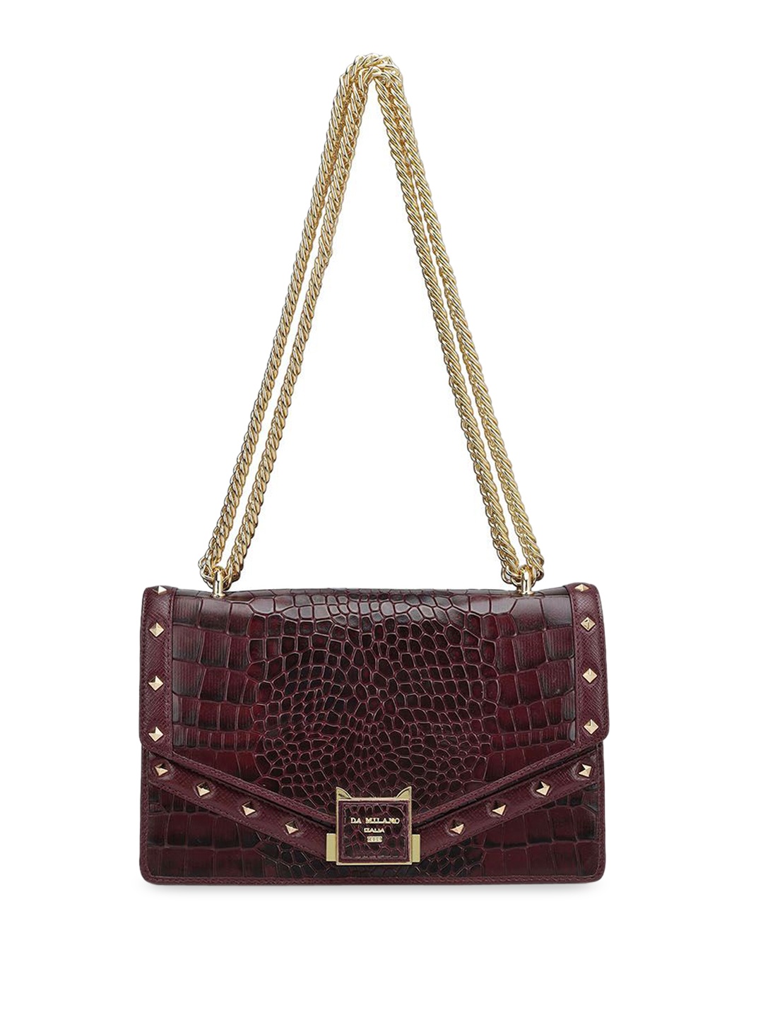 

Da Milano Women Textured Leather Structured Shoulder Bag, Burgundy