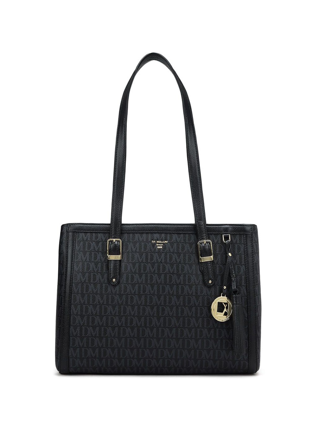 

Da Milano Textured Leather Structured Shoulder Bag with Quilted, Black