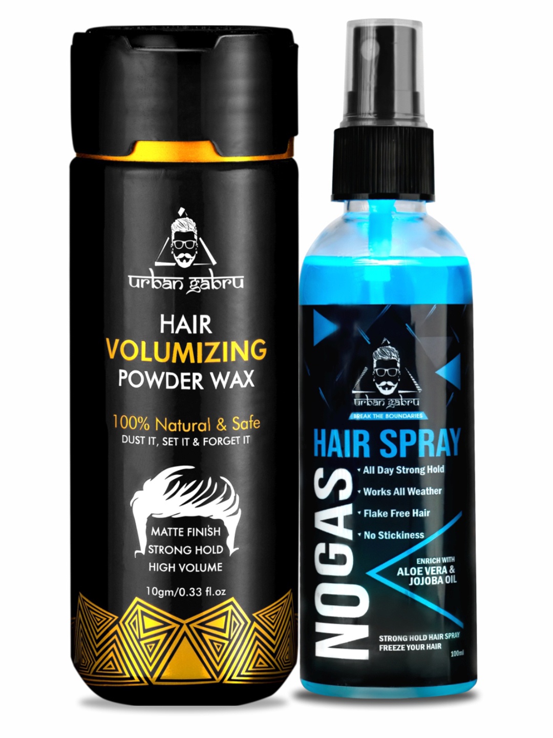 

URBANGABRU Set of Hair Volumizing Powder Wax 10g & No Gas Hair Spray 100ml, Black