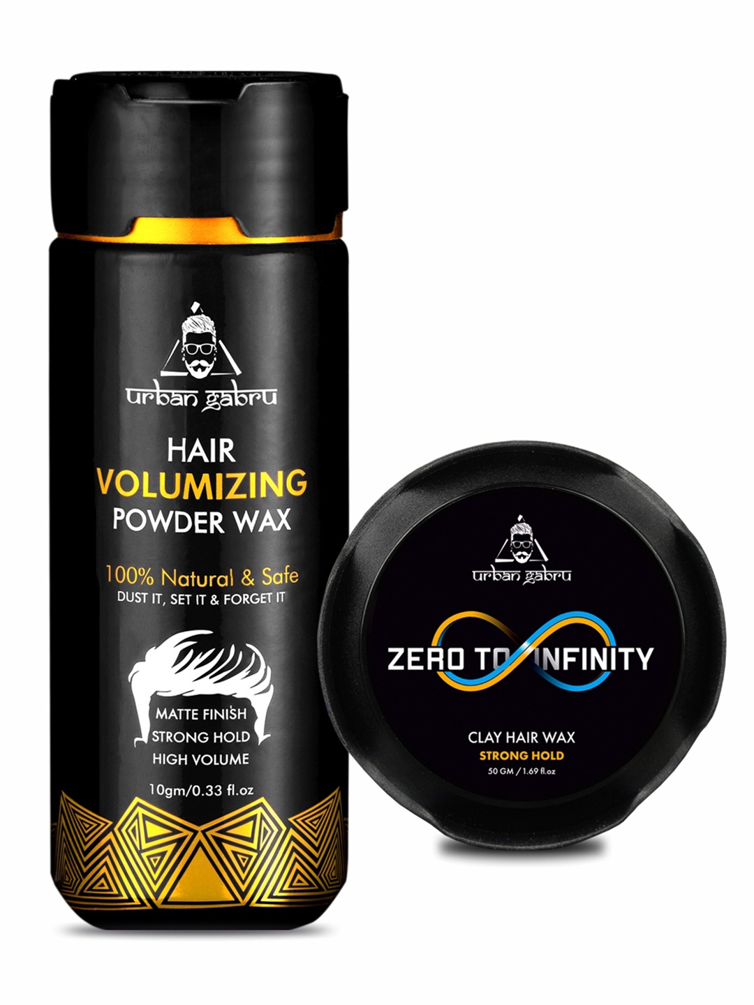 

URBANGABRU Set of Hair Volumizing Powder Wax - 10g & Infinity Hair Wax - 100g, Black