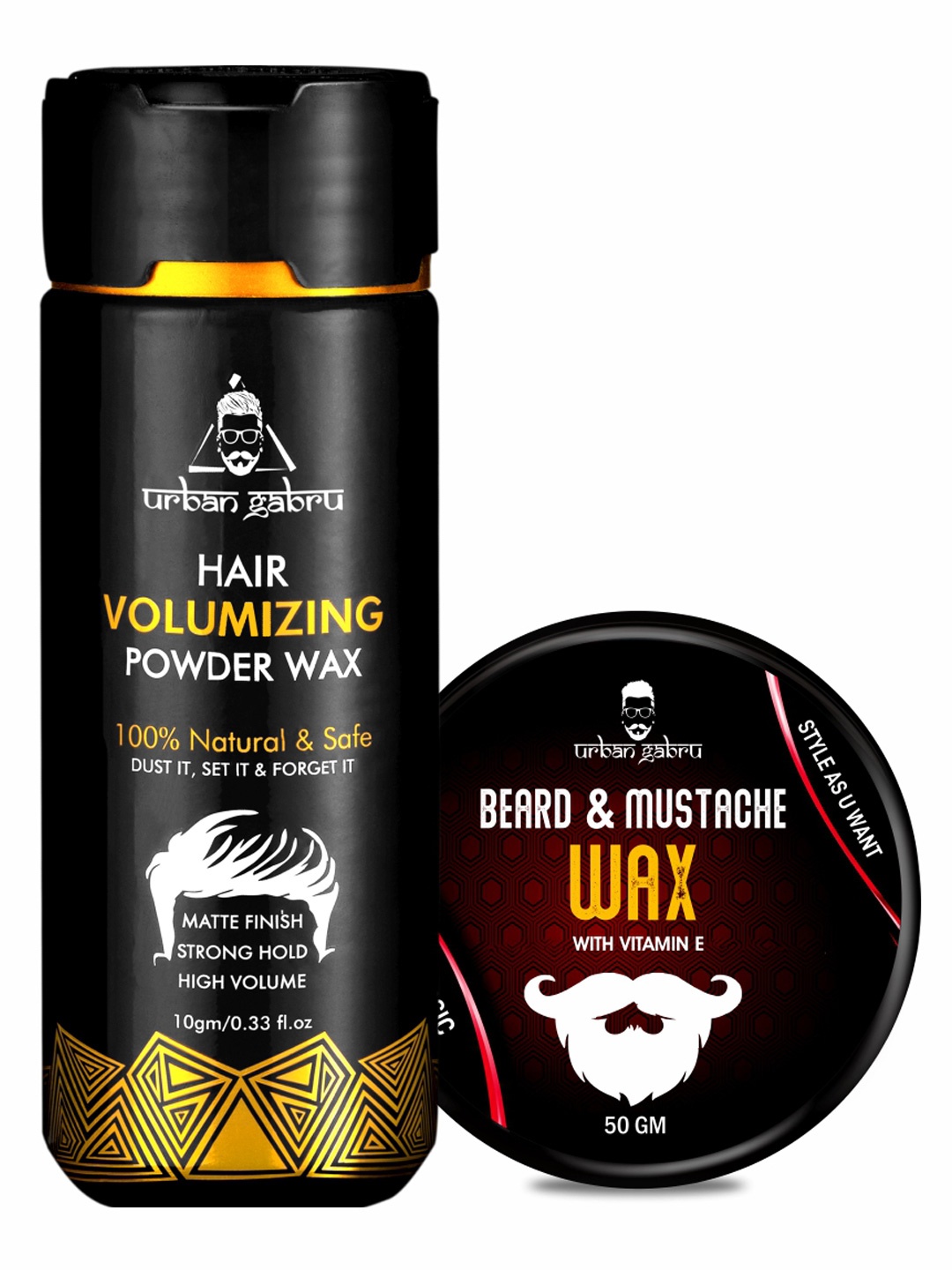 

URBANGABRU Hair Volumizing Powder Wax 10g & Beard Moustache Vitamin E Wax 50g, Black