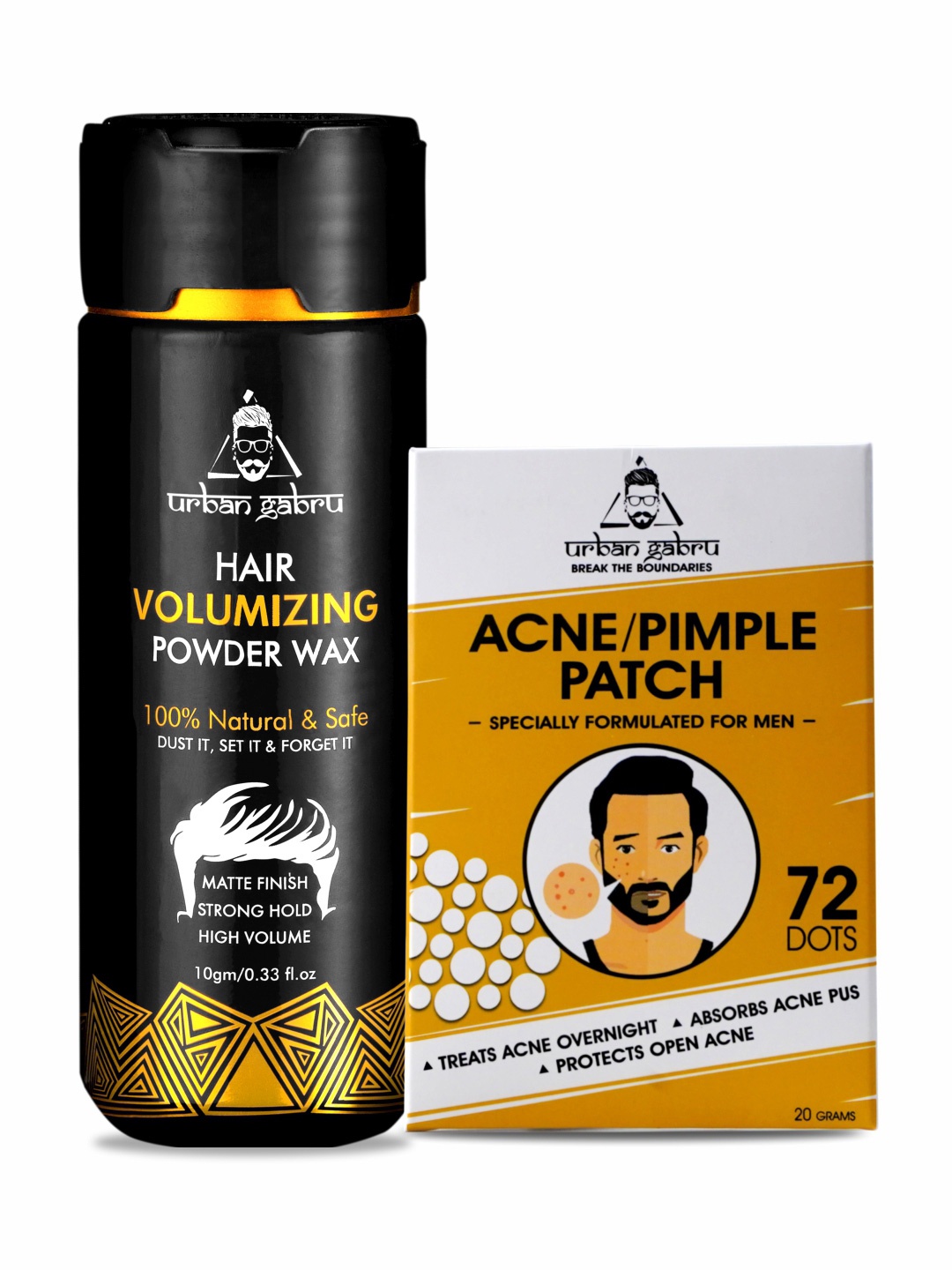 

URBANGABRU Set of Hair Volumizing Powder Wax - 10g & Acne Pimple Patch - 72 Dots, Black